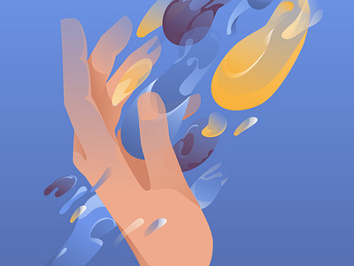 Human hand in a stream of flying amorphous shapes amorphous digital forms forsale hand human illustration philosophy physical print stream vector