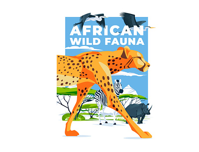 African wild animals poster africa animal cheetah design fauna flat heron illustration landscape rhinoceros savanna set vector wild zebra
