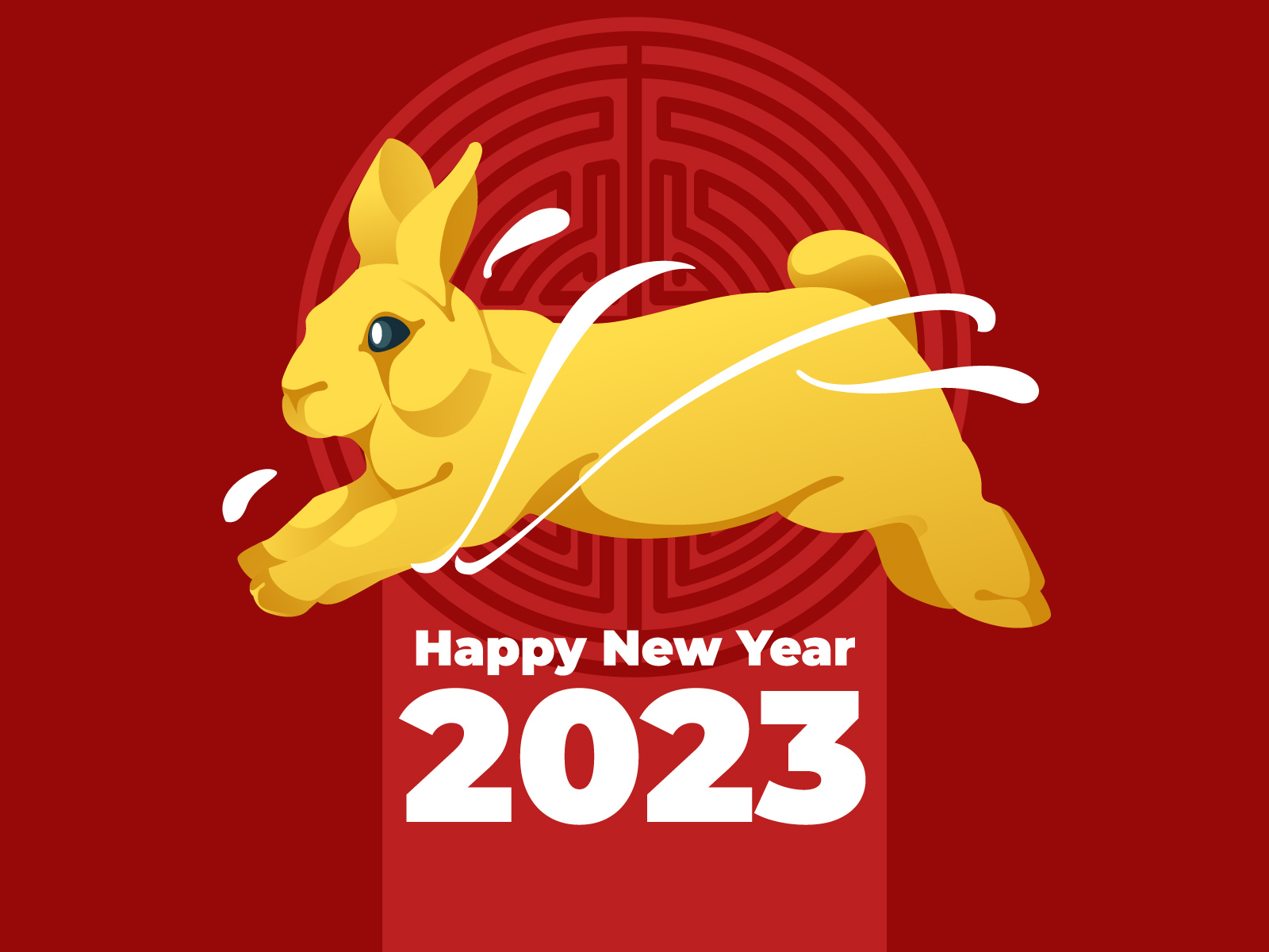 Chinese New Year greeting card 2023 animal calendar chinese flat geometric golden illustration jumping lunar newyear ornament rabbit red sign symbol vector art