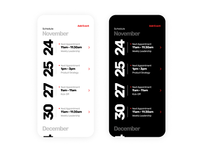 Light and Dark Mode - Calendar App Concept app calendar concept design figma interface mobile ui visual design