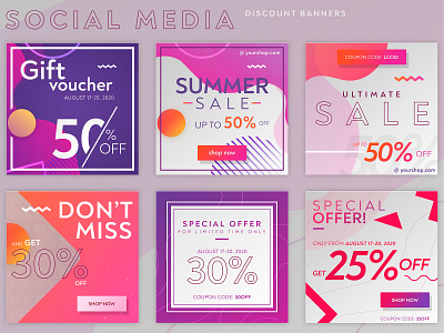 Premium Social Media Discount Banners ads advert banner business coupon crt discount facebook fancy geometric geometry instagram offer premium purple sale shop social social media