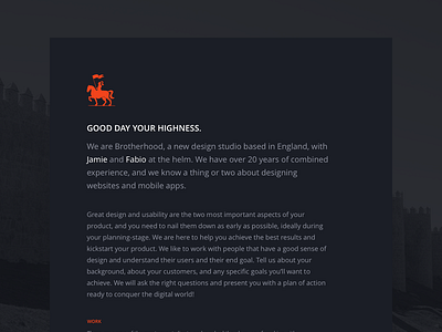 Brotherhood - Website & Launch agency clean dark flat minimal orange simple studio typography web