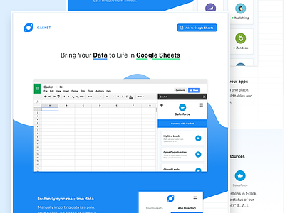 Gasket - Landing Page bot data flat launch sheets site spreadsheet startup ui web