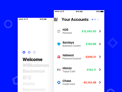 Spring UI - Accounts app banking blue fintech ios iphone minimal money ui ui kit ux