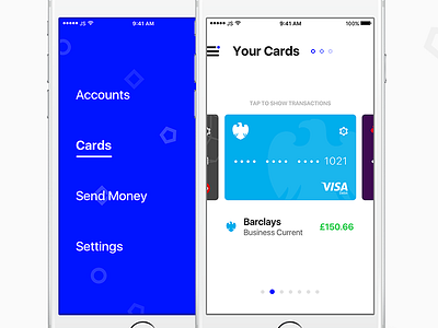 Spring UI - Cards & Menu app banking blue fintech ios iphone minimal money ui ui kit ux