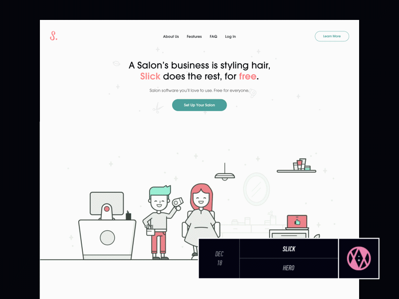 DEC 18: Slick - Landing Page Hero animation booking crm gif illustration landing page minimal salon simple ui web website