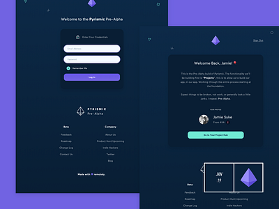 Pyrismic - Pre Alpha Auth Screens branding creative dark mode dashboard design freelance goals illustration onboarding product productivity saas sign in sign up startup tool ui ux web web app