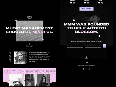 Mindful Music Management - Web Concept black branding dark design flat management minimal music pink simple web website