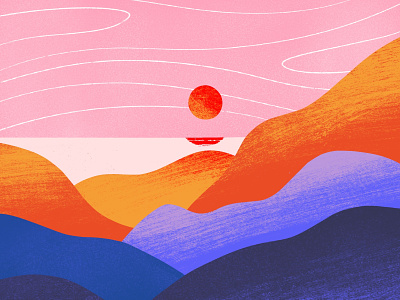 Sunrise art colourful design illustration landscape modern procre procreate sun sunrise