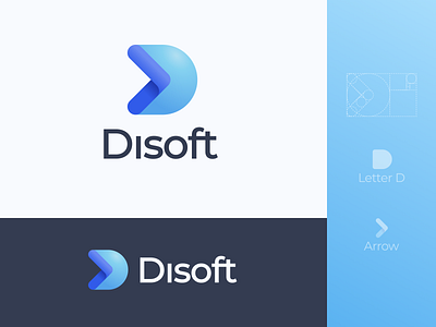 Disoft Logo. D letter + Arrow art blue brand branding clean concept graphic graphic design logo logo design logodesign logotype minimal photoshop simple vector