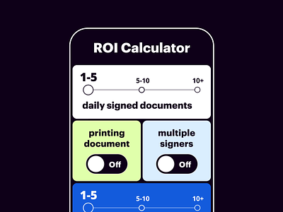 ROI calculator amount animation benefits blocks design illustration roi save time ui vector