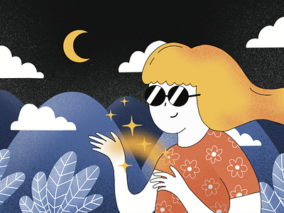 The magic night ✨ blue clouds digital girl illustration magic moon night orange procreate