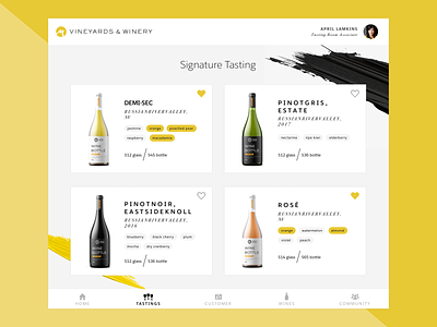 Guided Selling | Winery Sales clientelling commerce design guided recommendations sales selling shopping ui ux yellow