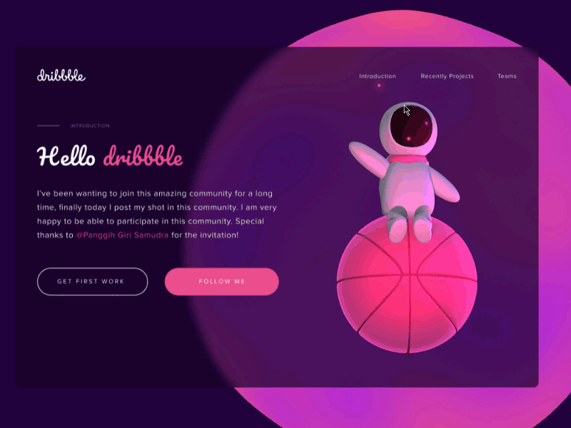 Hello dribbble - Simple Astronaut 3D Web 3d astronaut basket ball debut debuts debutshot design figma illustration invitation spline ui ux web 3d