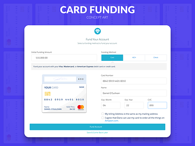 Card Funding Concept bank card banking banking app card checkout checkout form concept design inspiration financial app financial services fintech funding inspiration invision ncino payment payment form studio ui ux