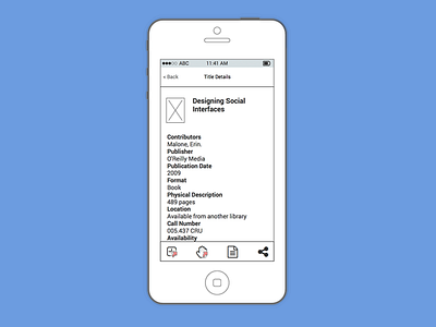 Library Catalog Title Details iOS Wireframe balsamiq interface io iphone ui user experience ux wireframe wireframes