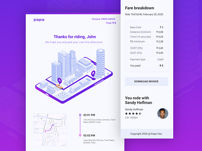 Papa Taxi Email Receipt