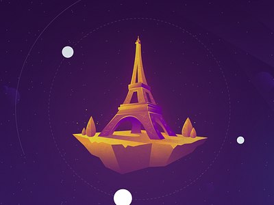 Island of the great Eiffel Tower eiffel floating galaxy glow gradients island planet space star stars tower