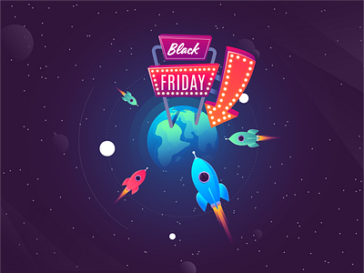 Black Friday Planet adobe illustrator black friday branding casino design gambling illustration planet sale space stars universe vector