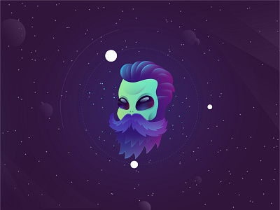 Hipster alien adobe illustrator alien beard branding casino design gambling hipster illustration mustache planet space stars universe vector