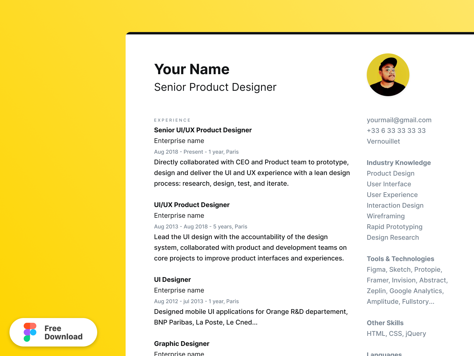 CV / Resume Figma Template by Alexis Riols on Dribbble