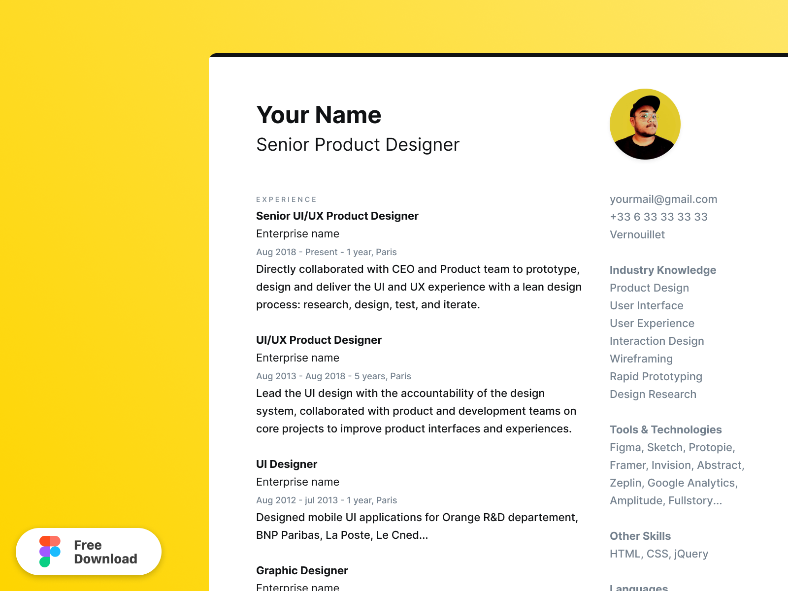 Cv Resume Figma Template By Alexis Riols On Dribbble