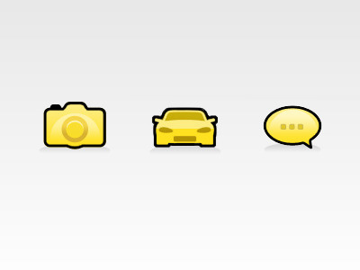 Various Icons in Progress black black outline camera car icon gold post icon shadow yellow