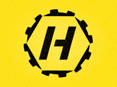 left-over logo idea for a construction equipment rental company black cog construction equipment logo stencil yellow