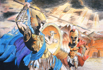 Battle of Troy achilles colored pencil comic book graphic graphic novel greek greek myth iliad ink myth prince hector