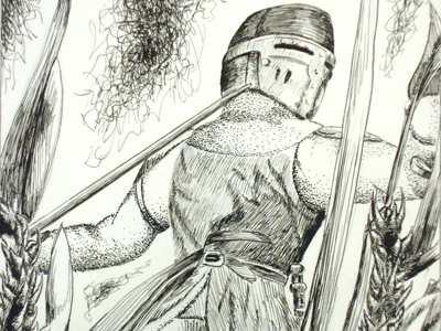 Teutonic Knight black and white contour lines medieval pen and ink teutonic knight