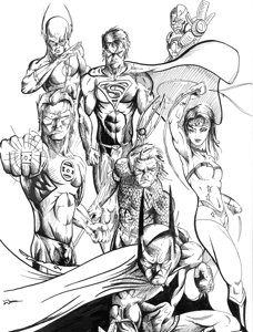 Justice League ink aquaman batman comic book cyborg dc comics green lantern justice league pen and ink superheros superman the flash wonder woman