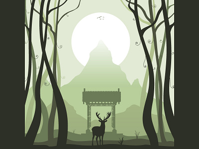 La Landscape birds deep woods elk harmony moon nature trees woods