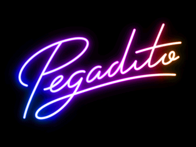 Pegadito Motion Logo 70s 80s cable flickering hotline lettering light miami monoline neon pink purple retro script sign spaghetti vice