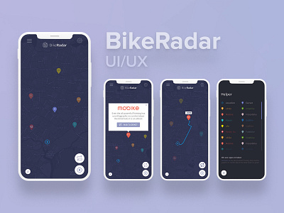 Bikeradar UI/UX app Design adobe xd app bike bike sharing concept app design distance map map markers mobile native app sharing ui kit ui ux ux design web