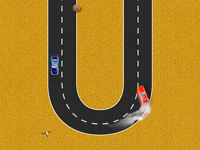 "U" is for U-Turn cars chase desert design drift police typography u