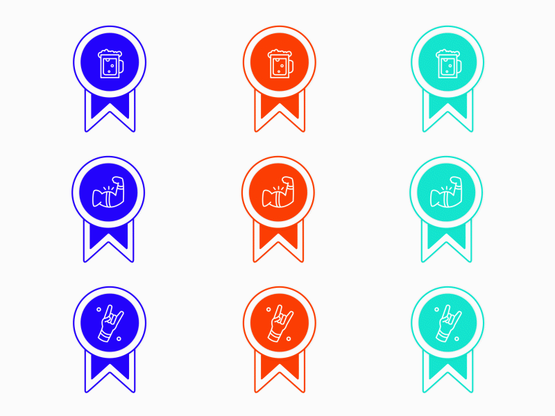 Festies - Badges rock muscle beer festival green blue orange design badge draw animation illuatration