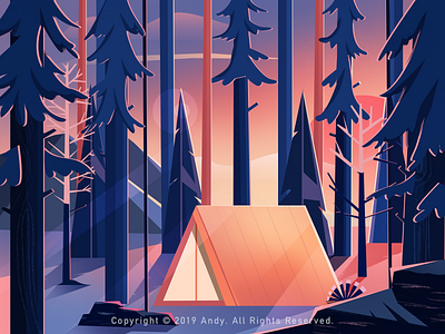 Sunset in the woods art design illustration illustrations sunset woods