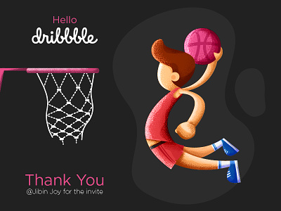Hello Dribbble basketball character debut shot design first shot game graphic design illustration invite
