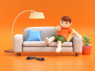 Home body 3d animation character design home illustration