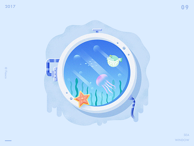 Windows blue fish illustration sea water window