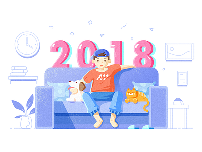 2018 2018 app cat clock dog illustration sofa ui