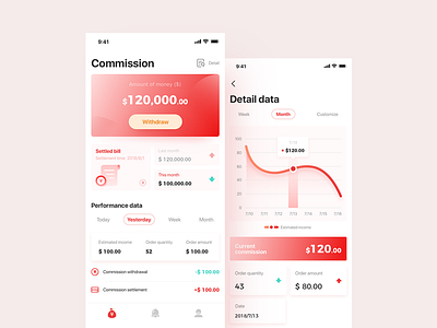Commission income project red ui ux