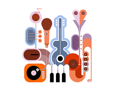 Musical Instruments Design art artwork band composition design different flat gramophone guitar illustration microphone music musical musical instrument object piano piano keyboard saxophone trumpet vector