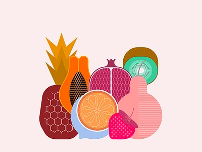 Mix Of Tropical Fruits citrus color design dessert fruit fruity illustration isolated kiwi mix papaya pear pineapple pomegranate ripe set strawberry summer tropical vector