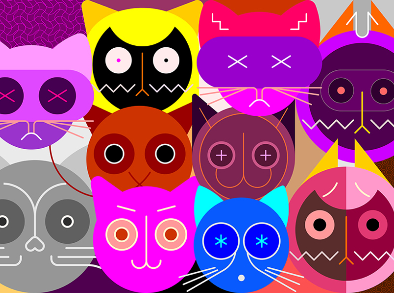 Cats abstract art artistic cat cat face cat head catlike design face feline head illustration kitty pet pussycat set vector