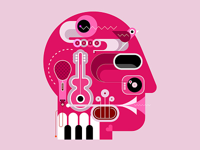 music head abstract art artwork guitar head human head isolated jazz microphone minds music music instruments musically piano piano keyboard piano keys sax saxophone trumpet vector