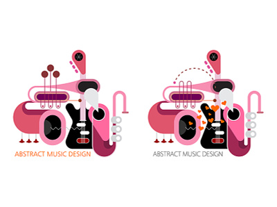 Abstract Music Design abstract art band composition concept concert design guitar illustration isolated mix music musical musical instrument object saxophone trumpet various vector white background