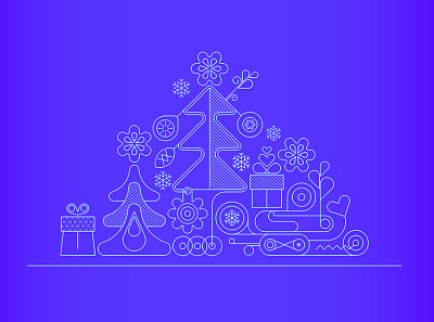 Christmas line art blue christmas christmas tree gift box graphic holidays illustraion line art linear linework new year snowflake vector vector art vector artwork xmas