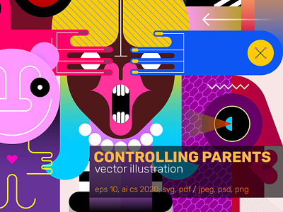 Controlling Parents art artwork children control face illustration nft parents people vector