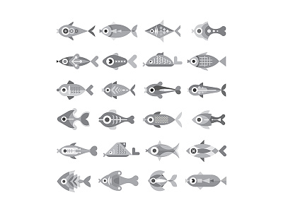 Fish Icon Set aquarium exotic fish icon logo